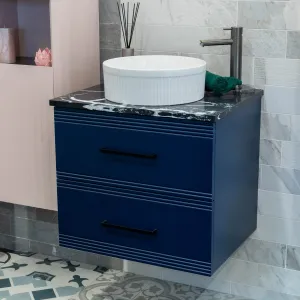 Granlusso Galleria Wall Mounted 2-Drawer Vanity Unit With Nero Marquina Worktop - Atlantic Blue