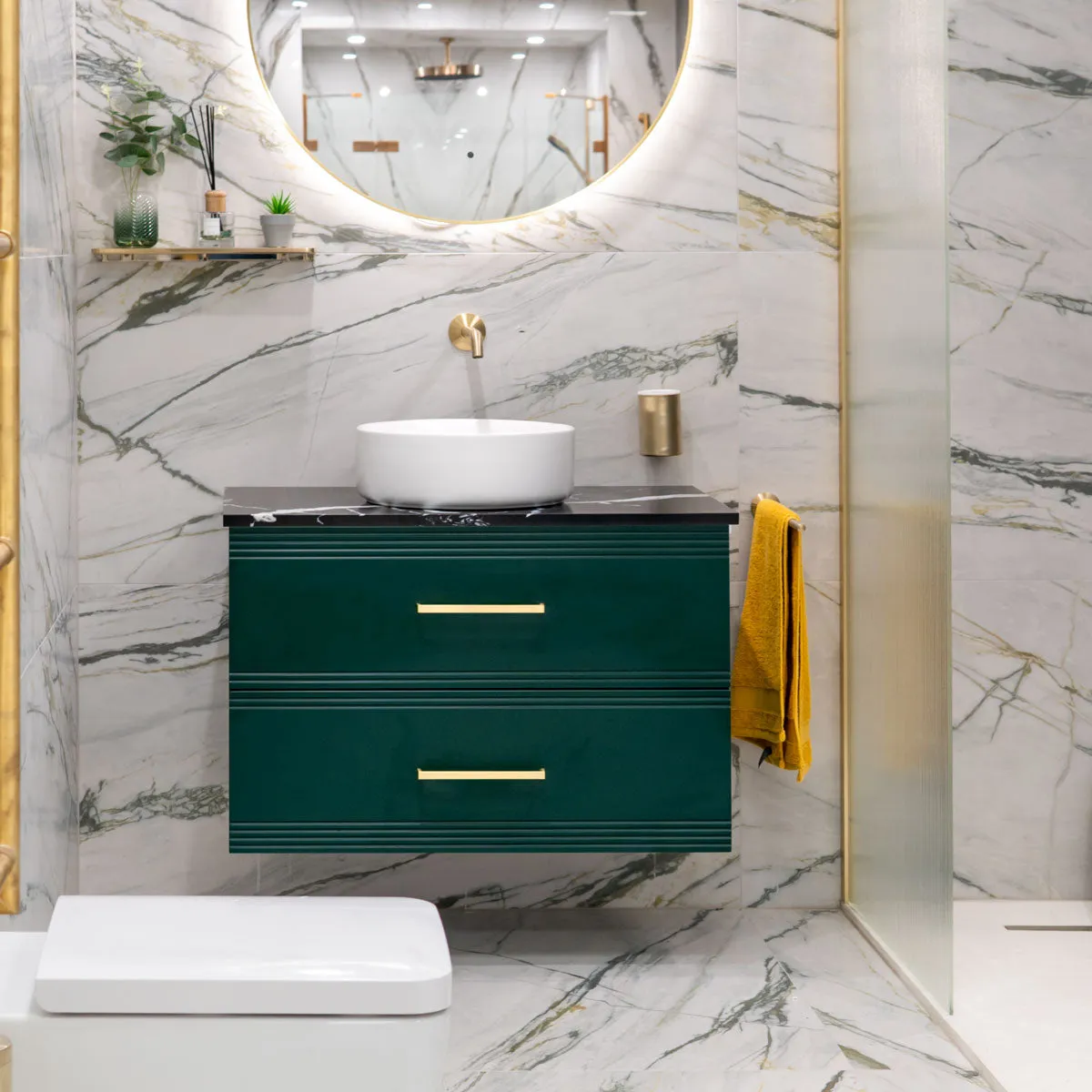 Granlusso Galleria Wall Mounted  2-Drawer Vanity Unit With Nero Marquina Worktop - Deep Emerald