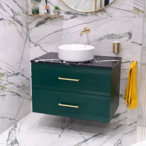 Granlusso Galleria Wall Mounted  2-Drawer Vanity Unit With Nero Marquina Worktop - Deep Emerald