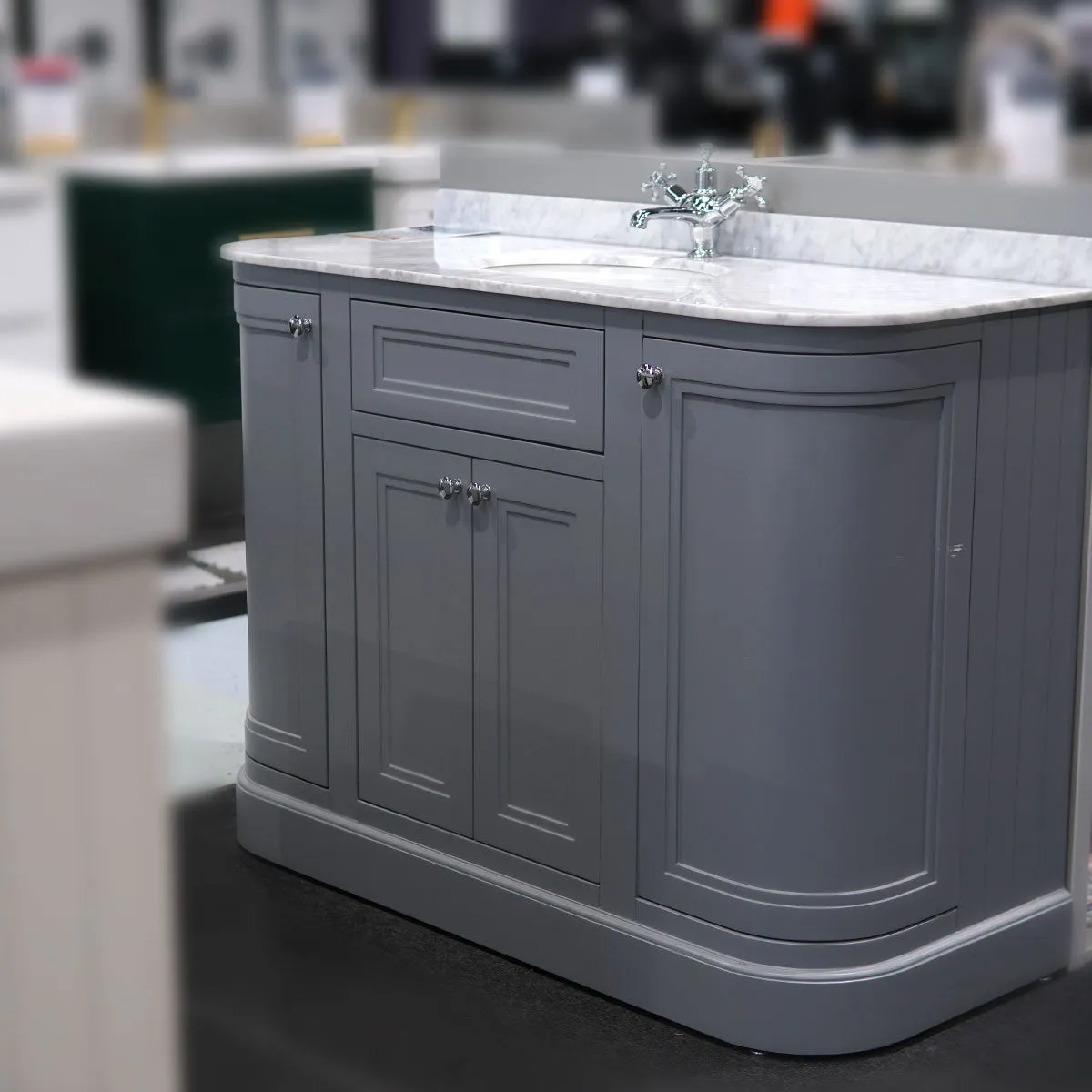 Granlusso Hampton 1200 Floorstanding Curved Vanity Unit With Real Marble Worktop and Basin