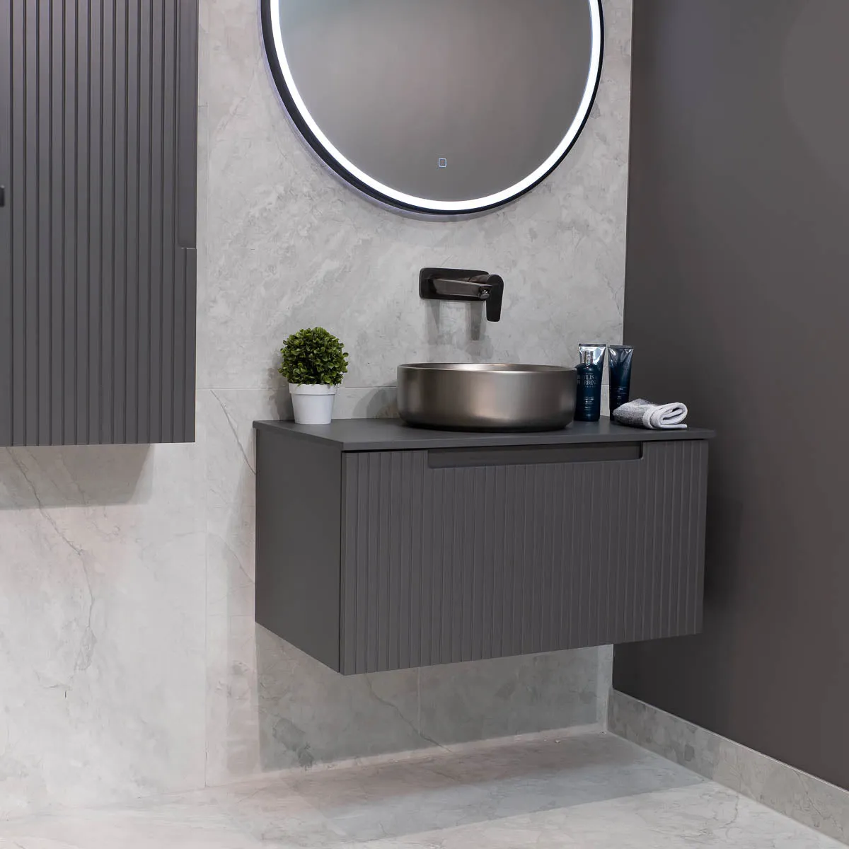 Granlusso Harmony 800 Wall Mounted Vanity Unit With Worktop - Ash Grey