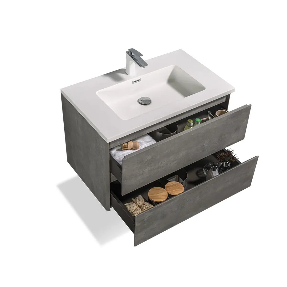 Granlusso Lucca Concrete Wall Mounted Vanity Unit With Gloss White Washbasin