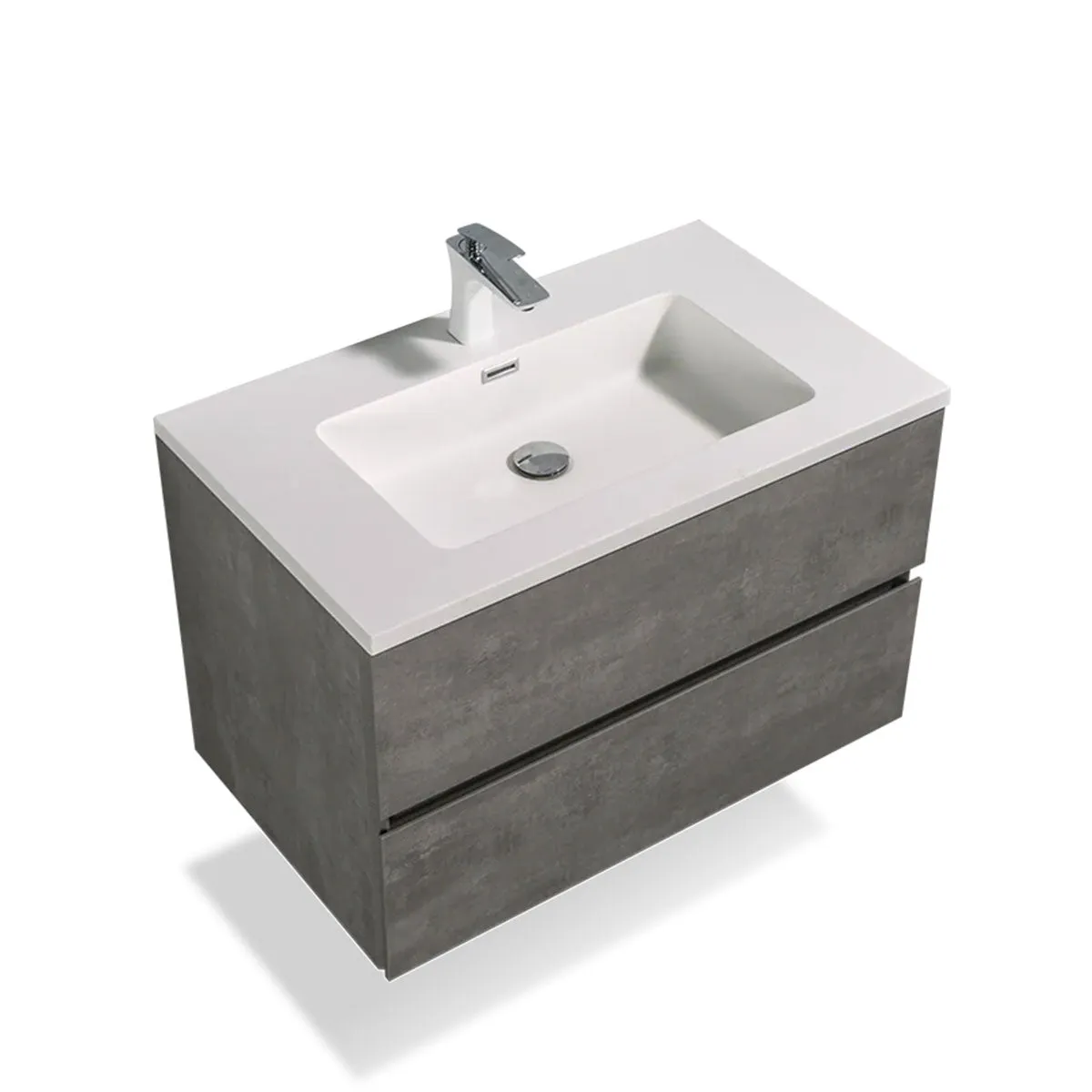 Granlusso Lucca Concrete Wall Mounted Vanity Unit With Gloss White Washbasin