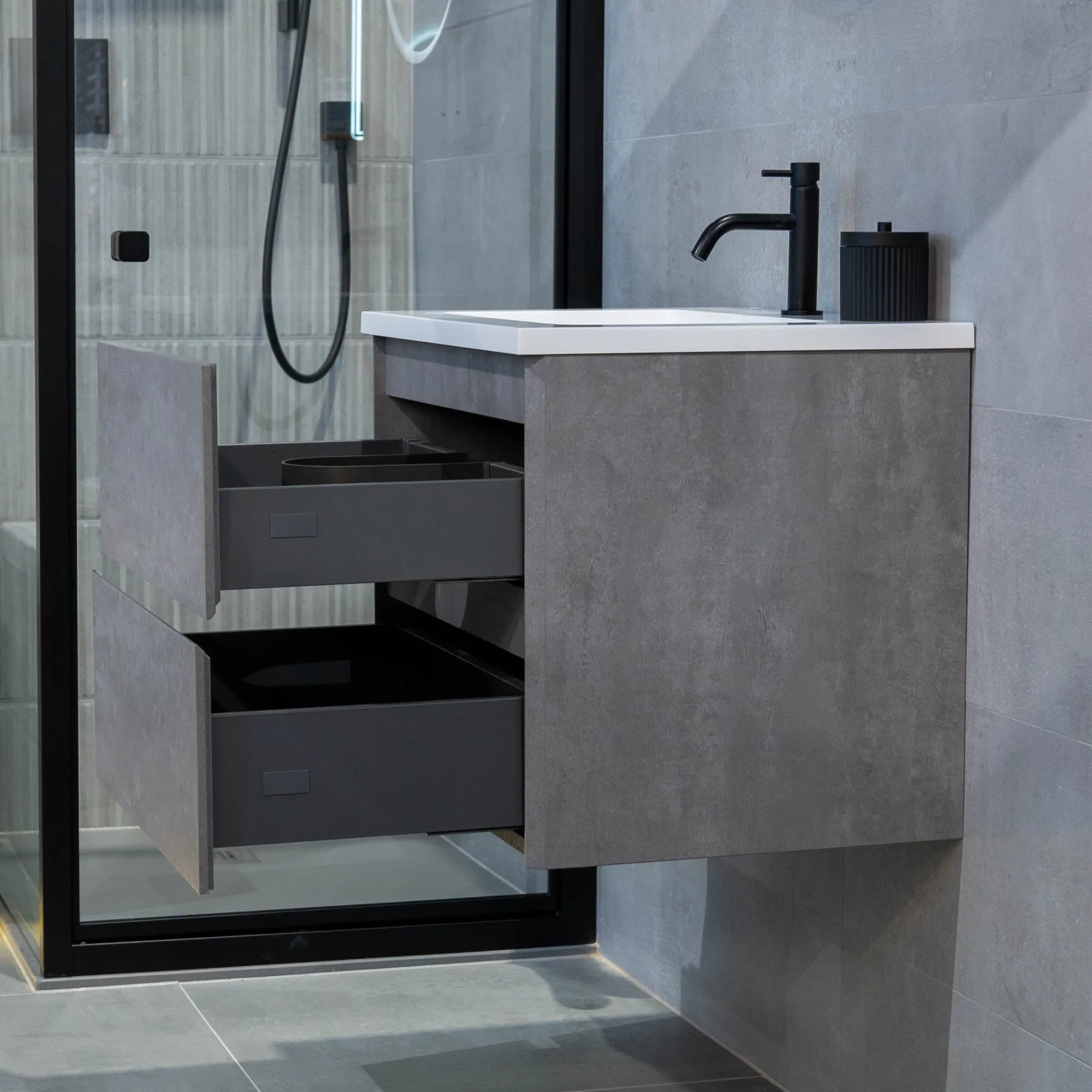 Granlusso Lucca Concrete Wall Mounted Vanity Unit With Gloss White Washbasin