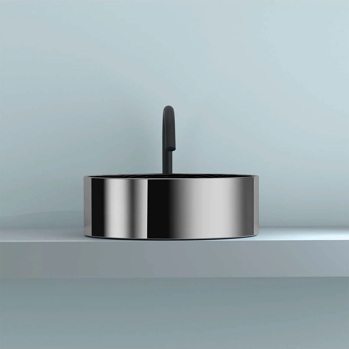 Granlusso Metallic Effect Countertop Round Basin with Slim Edges - Silver Gloss