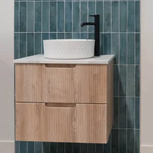 Granlusso Opus Oak Fluted Wall Mounted Vanity Unit With Carrara Marble Effect Worktop