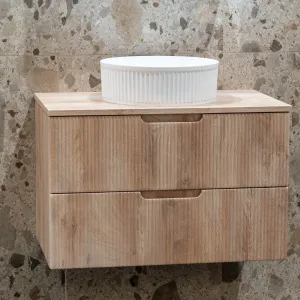 Granlusso Opus Oak Fluted Wall Mounted Vanity Unit With Oak Worktop