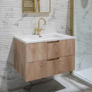 Granlusso Opus Oak Fluted Wall Mounted Vanity Unit With Solid Surface Washbasin