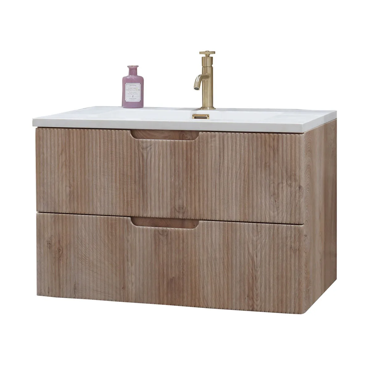 Granlusso Opus Oak Fluted Wall Mounted Vanity Unit With Solid Surface Washbasin