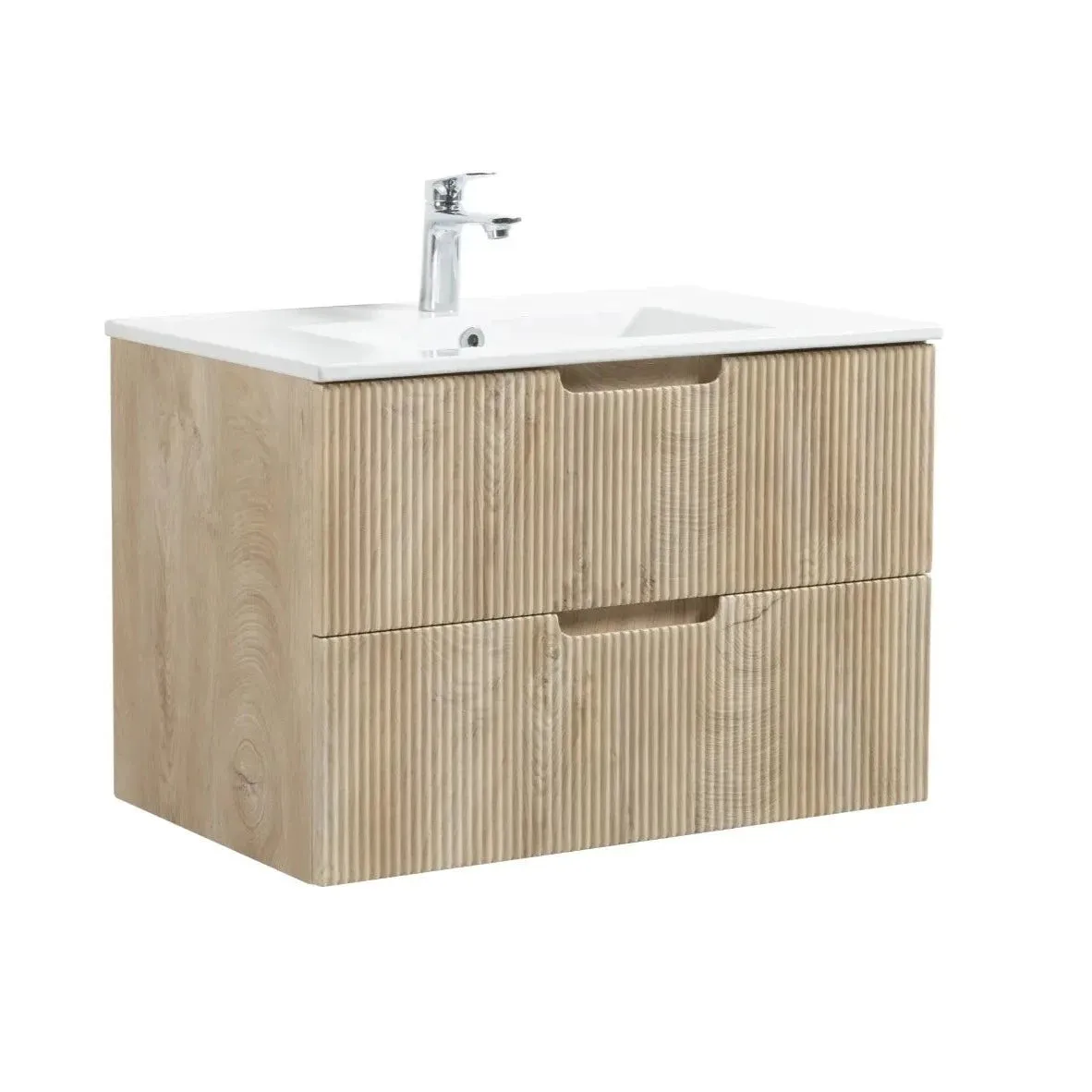 Granlusso Opus Oak Fluted Wall Mounted Vanity Unit With Solid Surface Washbasin