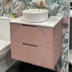 Granlusso Opus Pink Fluted Wall Mounted Vanity Unit With Carrara Marble Effect Worktop