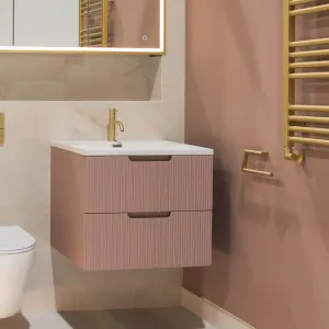 Granlusso Opus Pink Fluted Wall Mounted Vanity Unit With Solid Surface Washbasin