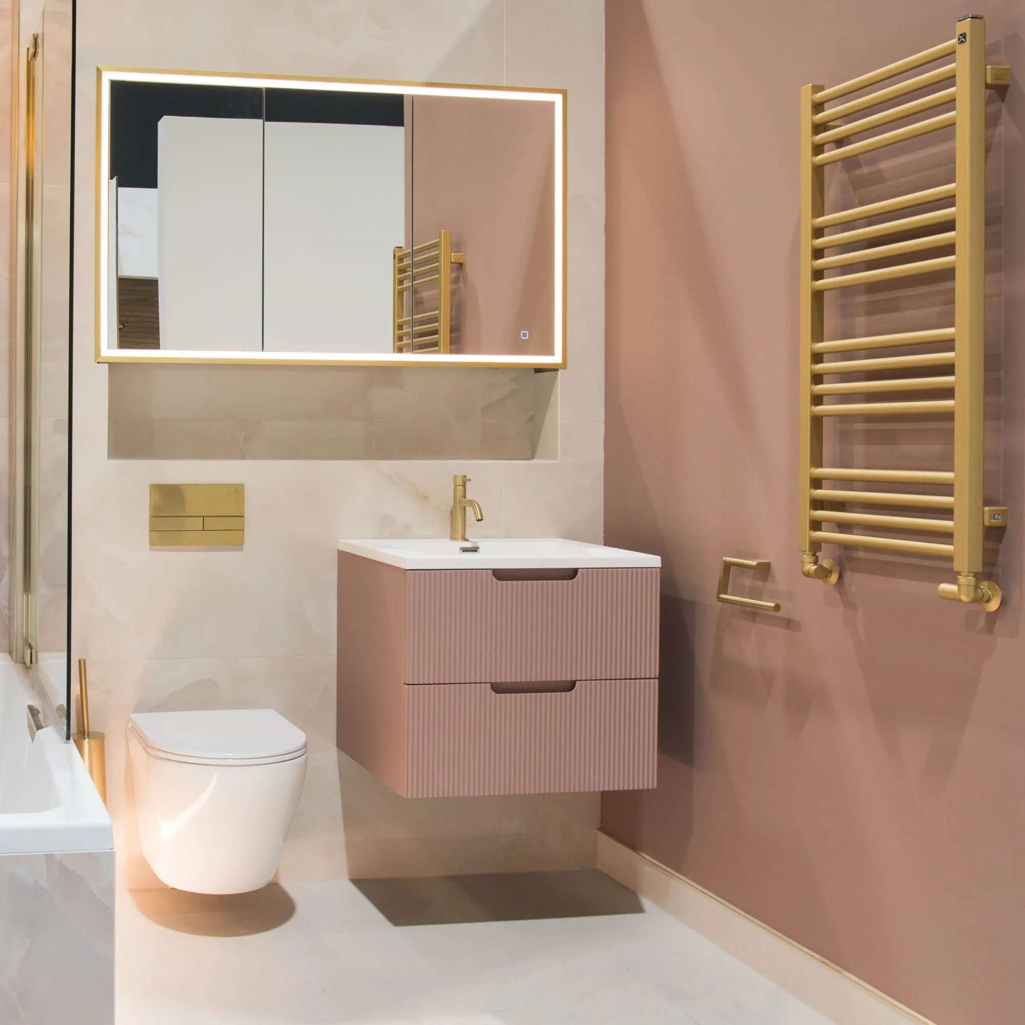Granlusso Opus Pink Fluted Wall Mounted Vanity Unit With Solid Surface Washbasin
