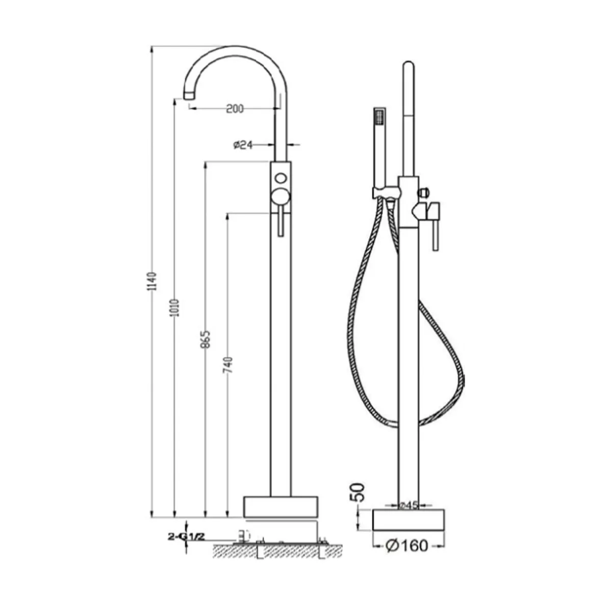Granlusso Portobello Floor Standing Bath Shower Mixer With Handset