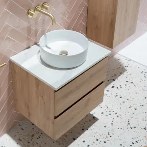 Granlusso Rocco Oak Wall Mounted Vanity Unit With Carrara Marble Effect Worktop