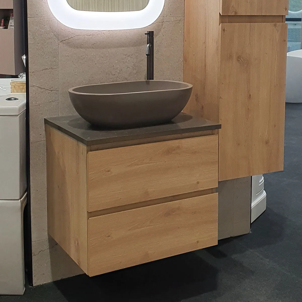 Granlusso Rocco Oak Wall Mounted Vanity Unit With Earth Worktop