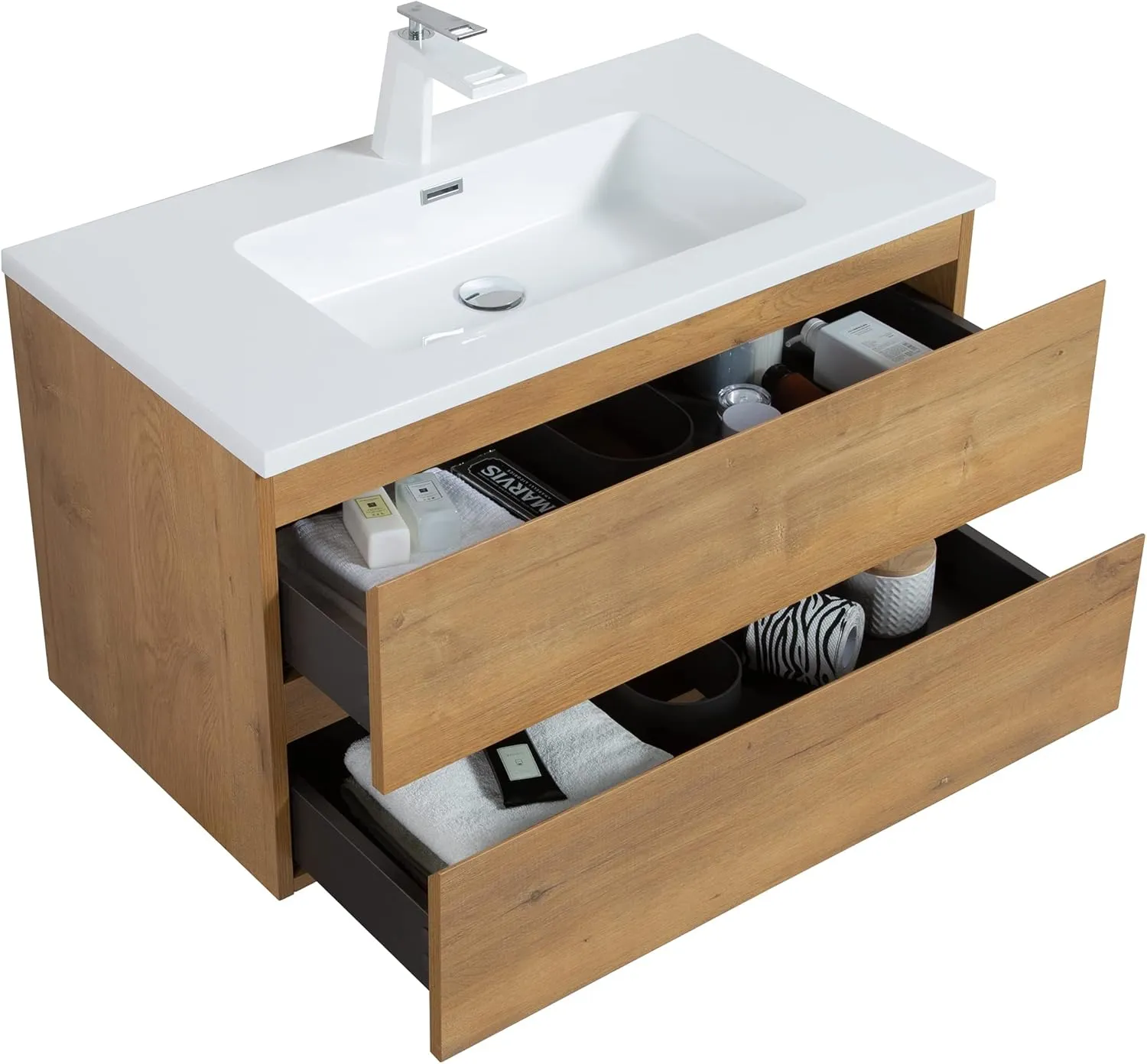 Granlusso Rocco Oak Wall Mounted Vanity Unit With Gloss White Washbasin