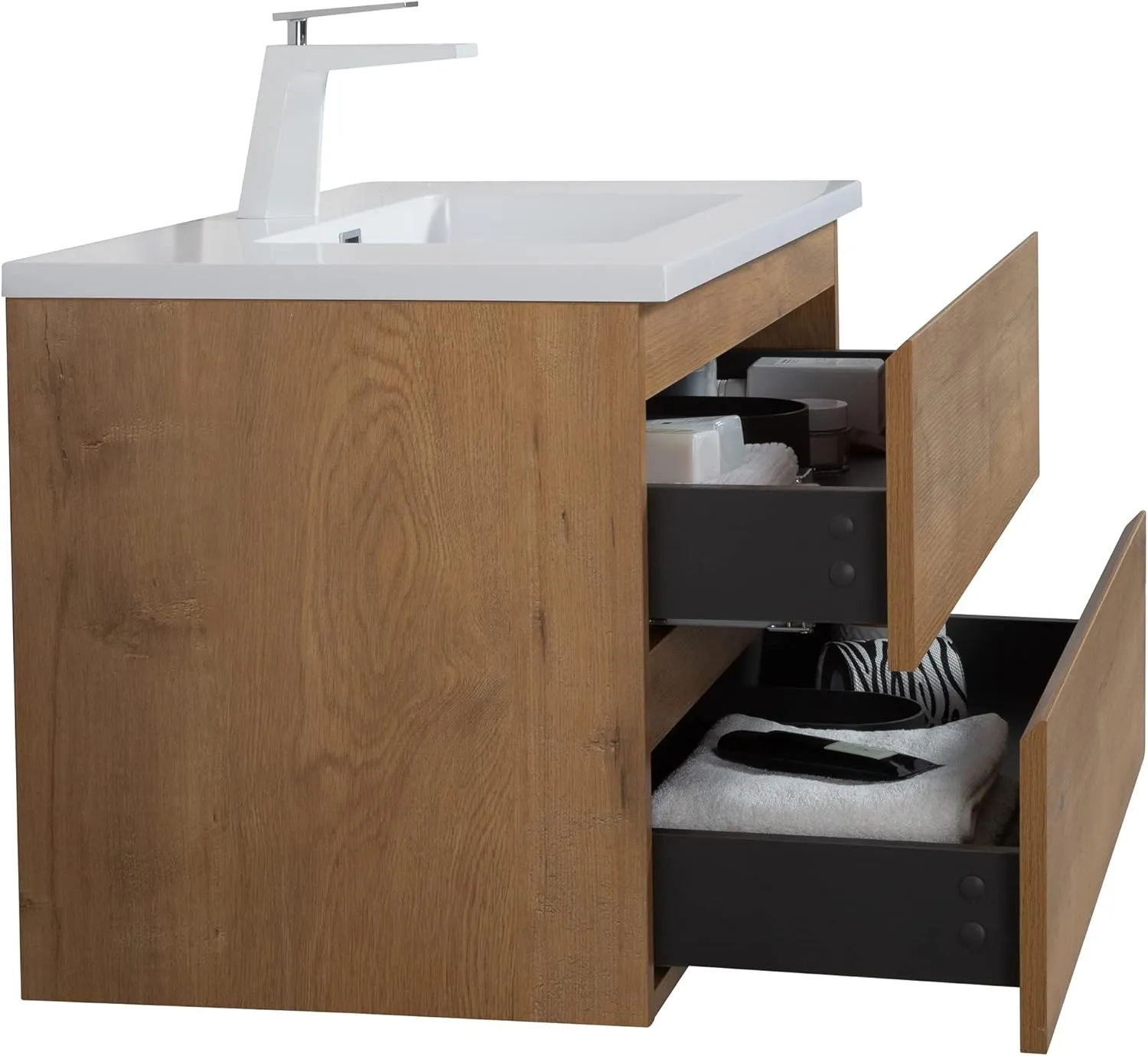 Granlusso Rocco Oak Wall Mounted Vanity Unit With Gloss White Washbasin