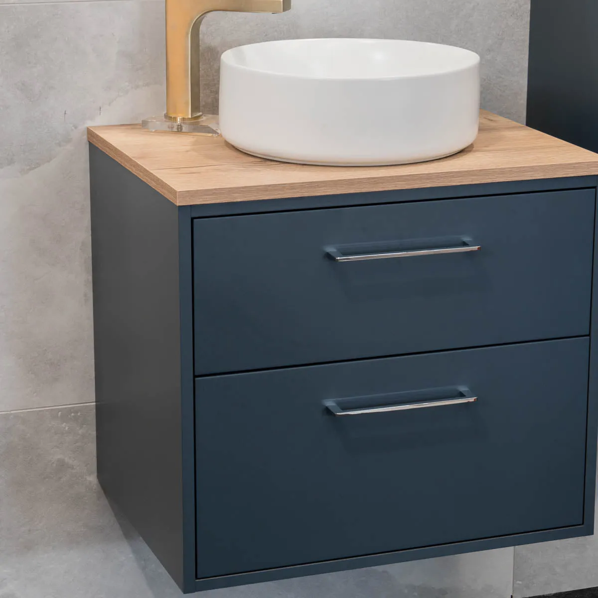 Granlusso Serenity Wall Hung Vanity Unit With Oak Worktop and Open Shelves