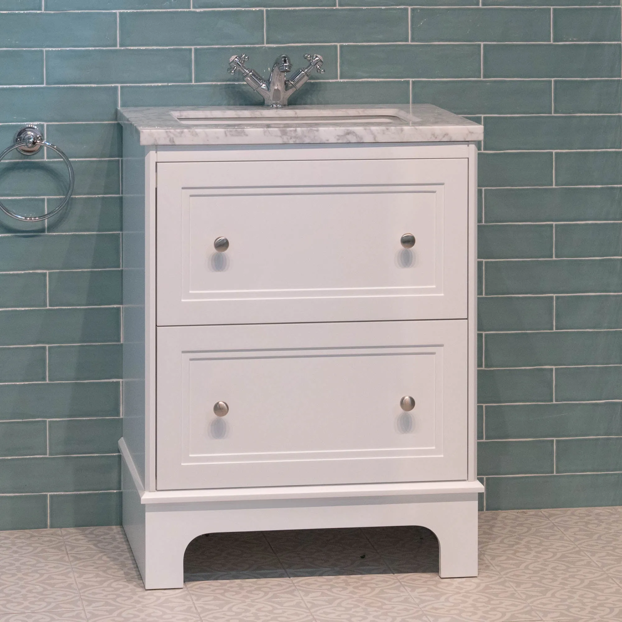 Granlusso Shelbourne 650 Floorstanding Real Marble Top Vanity Unit with Basin - Matt White