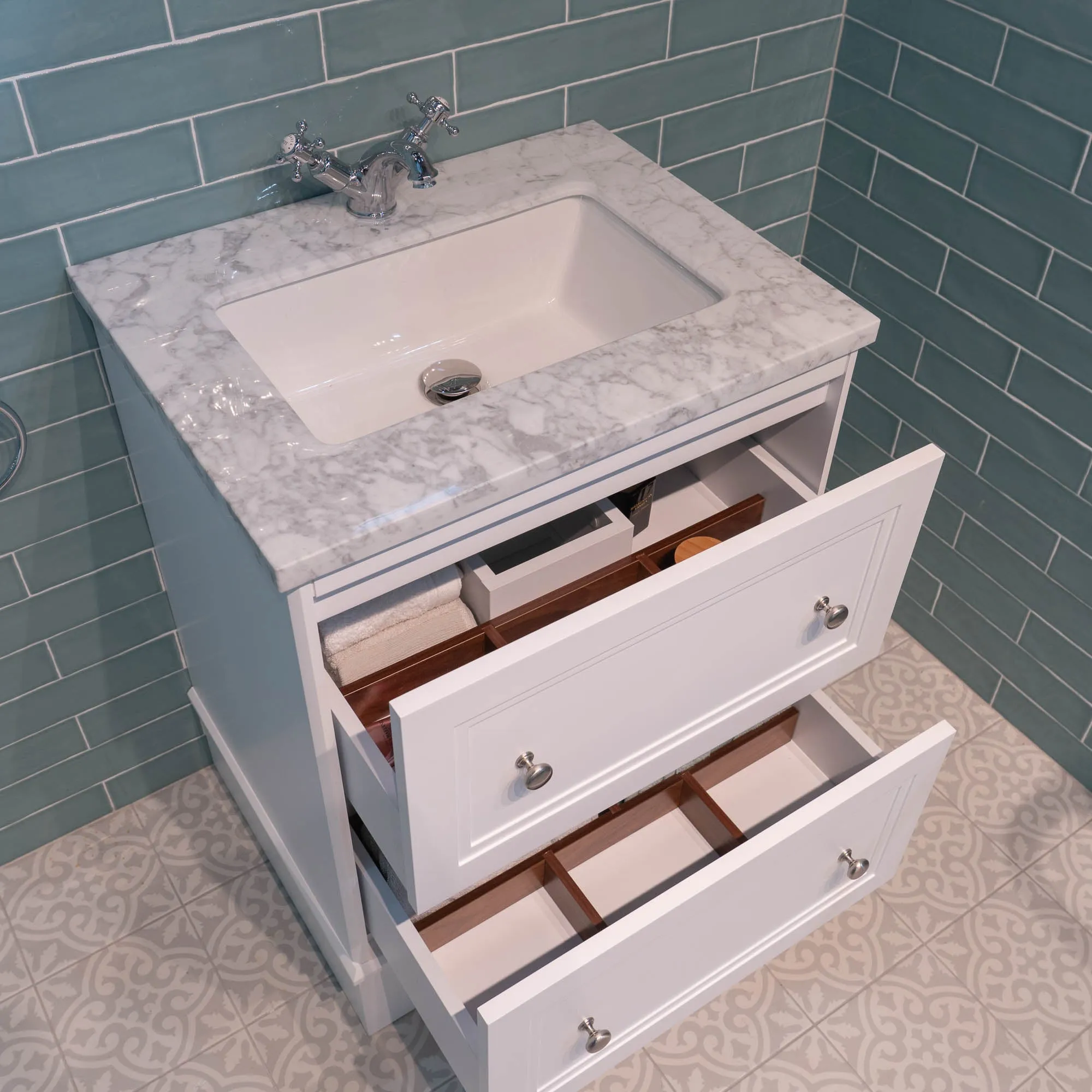 Granlusso Shelbourne 650 Floorstanding Real Marble Top Vanity Unit with Basin - Matt White