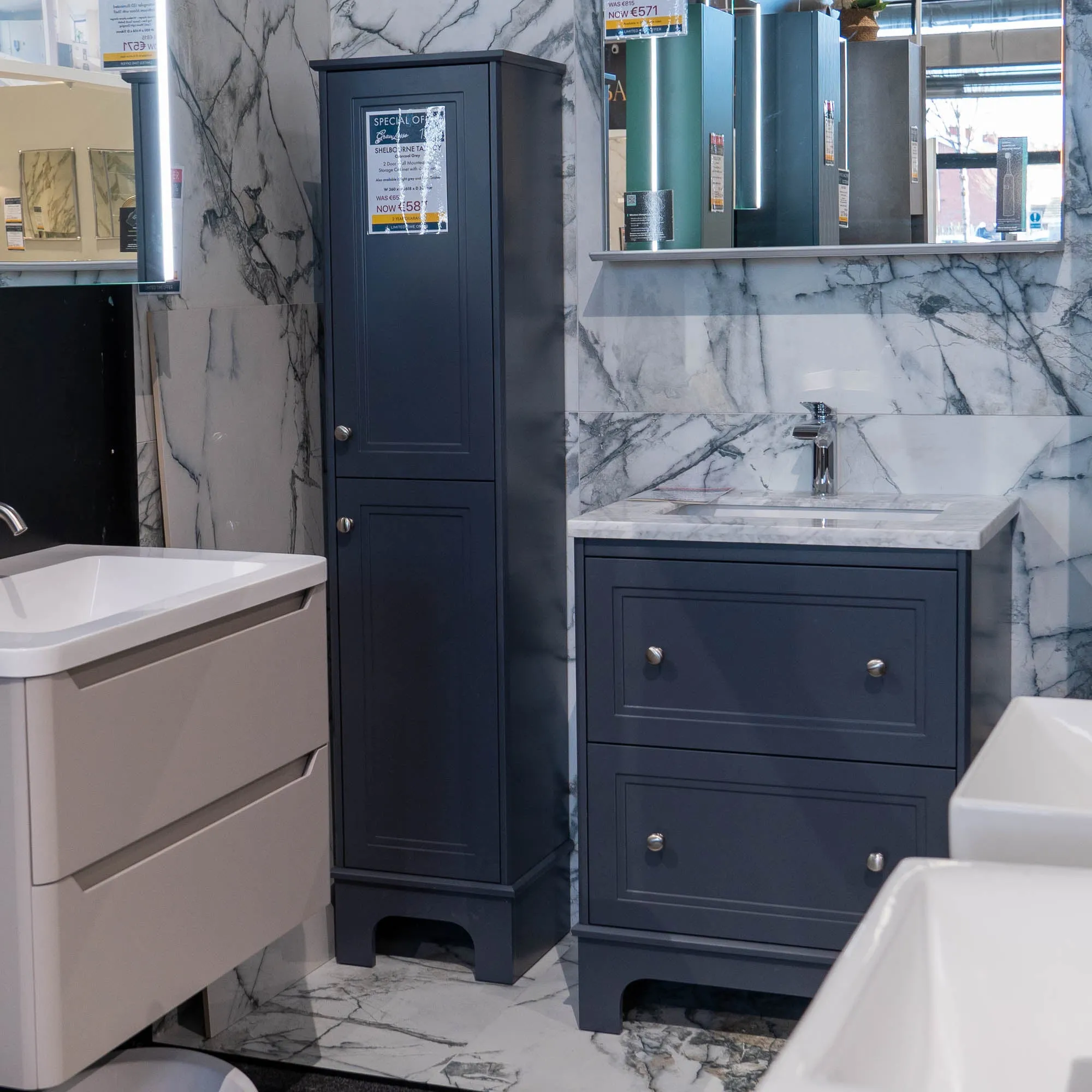 Granlusso Shelbourne 650 Floorstanding Real Marble Top Vanity Unit with Basin - Midnight Grey