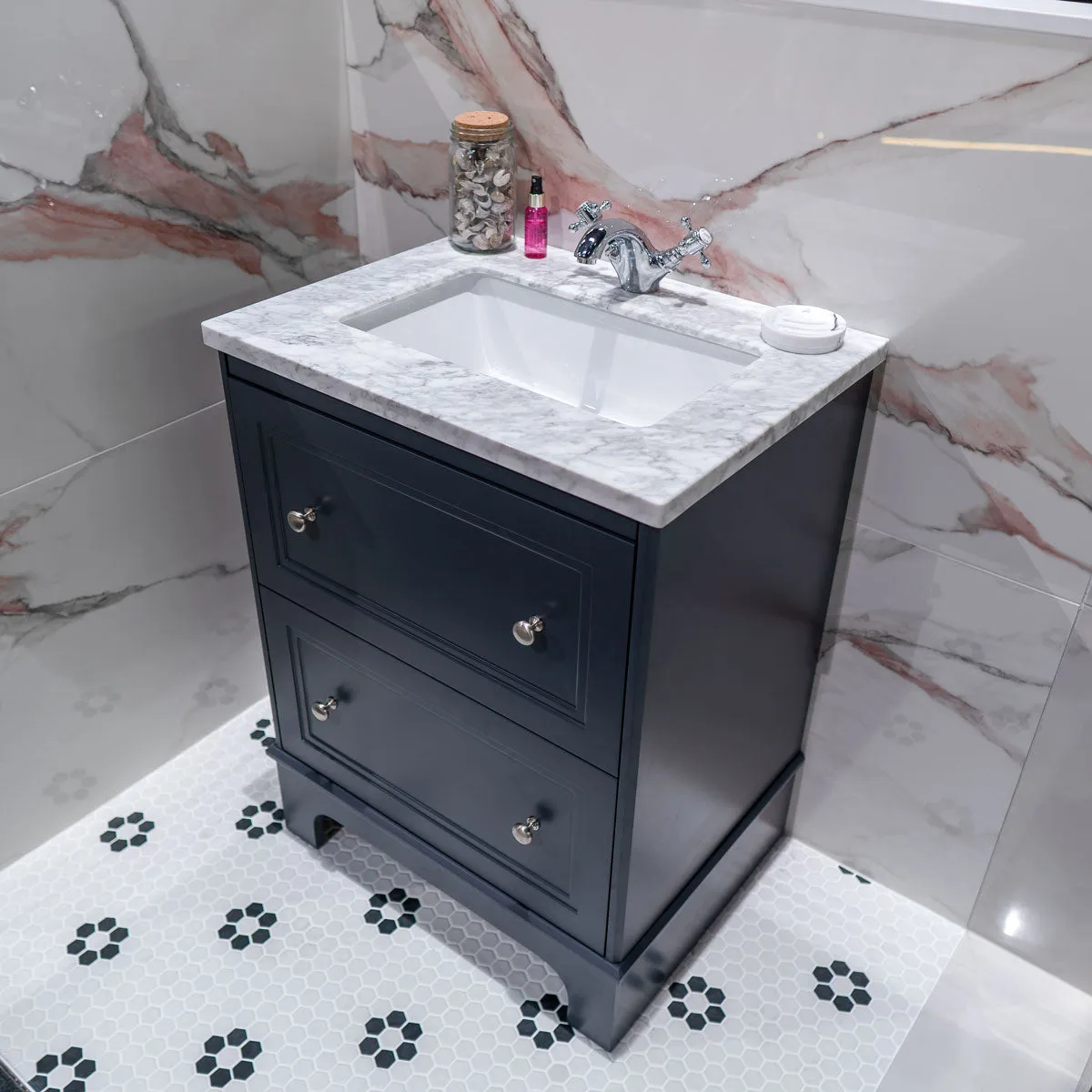 Granlusso Shelbourne 650 Floorstanding Real Marble Top Vanity Unit with Basin - Midnight Grey