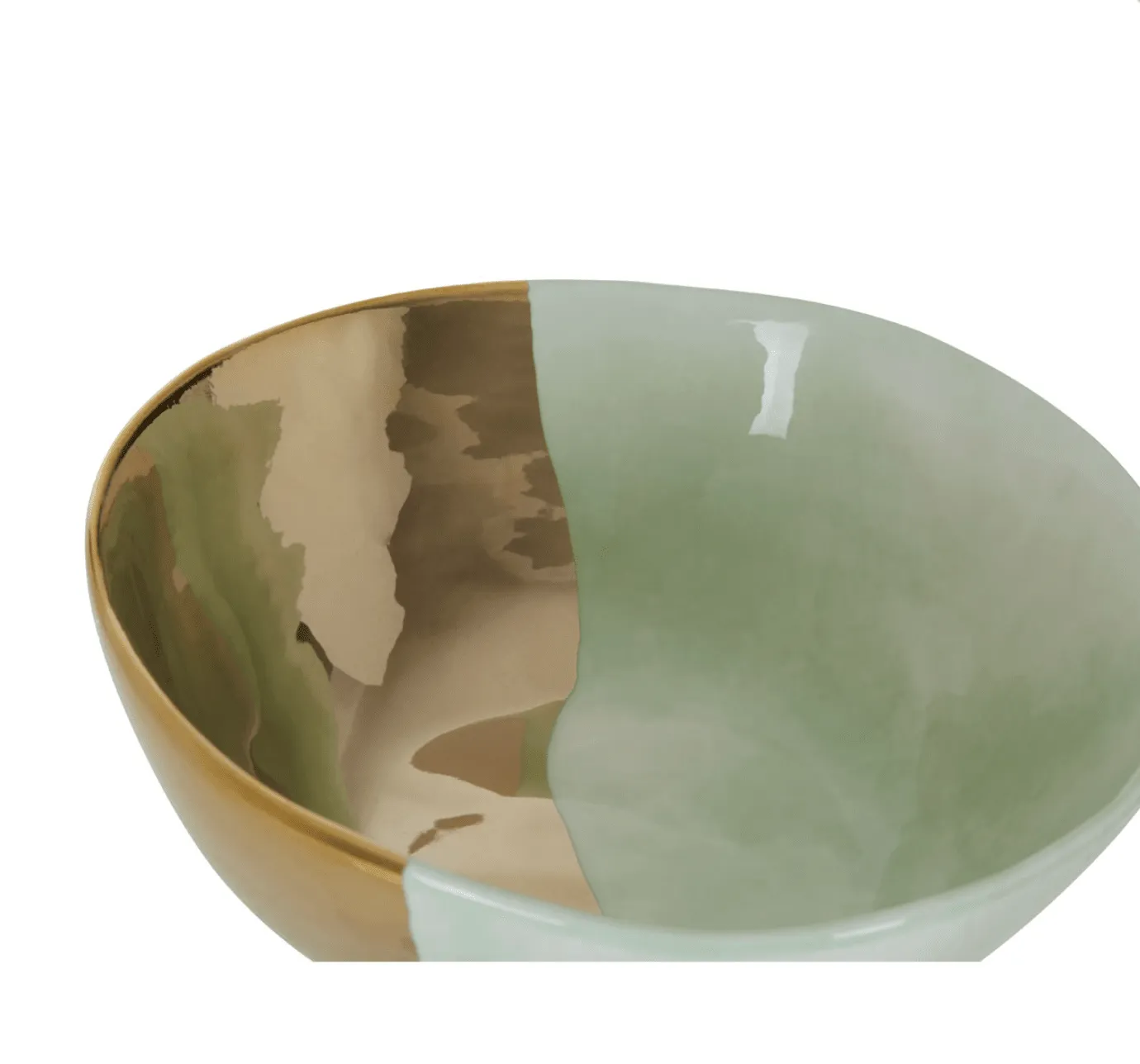 Green And Gold Porcelain Salad Bowl Funky Chunky