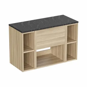 Hackney 900 Wall Mounted Vanity Unit With Marquina Worktop and 2 Shelf Units - Cherry Wood