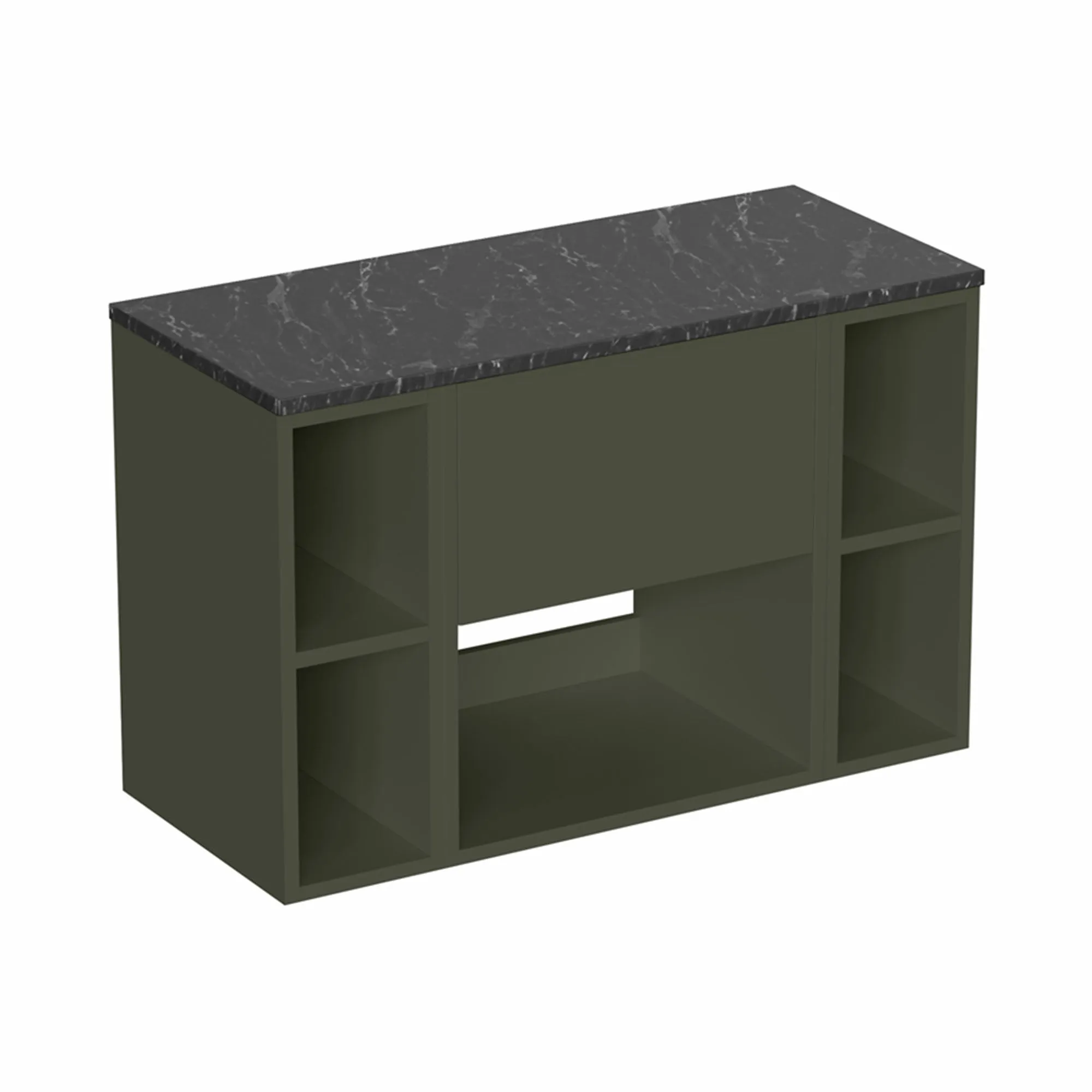 Hackney 900 Wall Mounted Vanity Unit With Marquina Worktop and 2 Shelf Units - Earthy Green