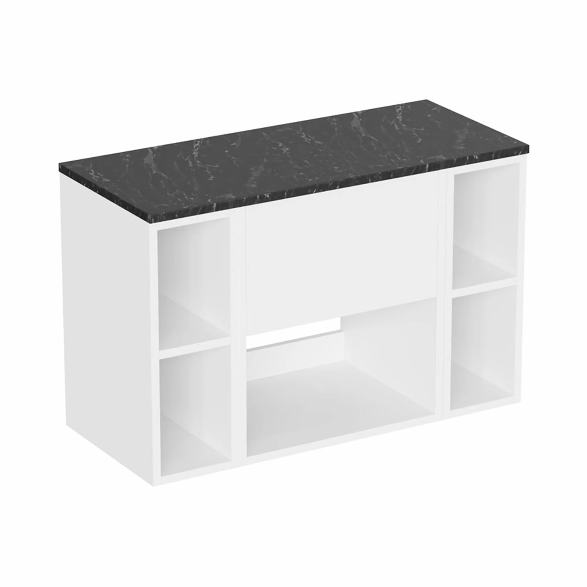 Hackney 900 Wall Mounted Vanity Unit With Marquina Worktop and 2 Shelf Units - Gloss White