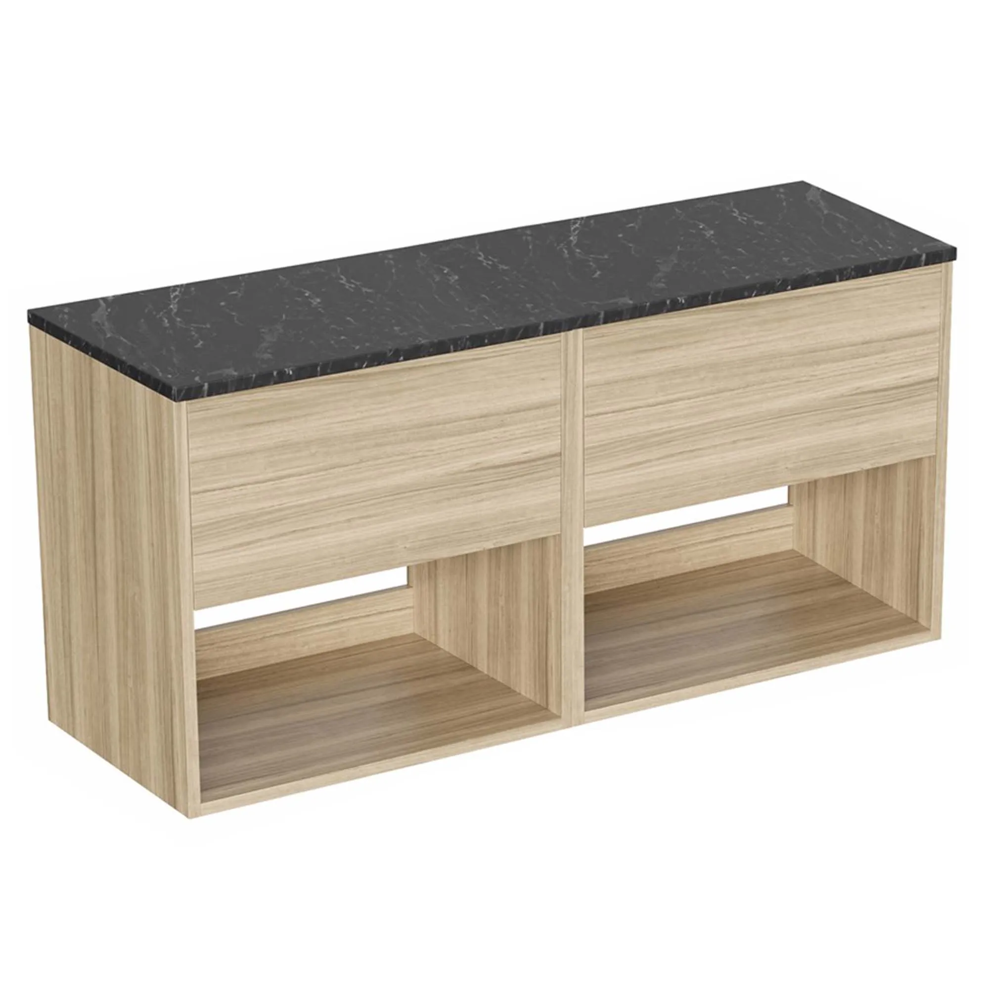 Hackney Wall Mounted Double Vanity Unit With Worktop - Cherry Wood