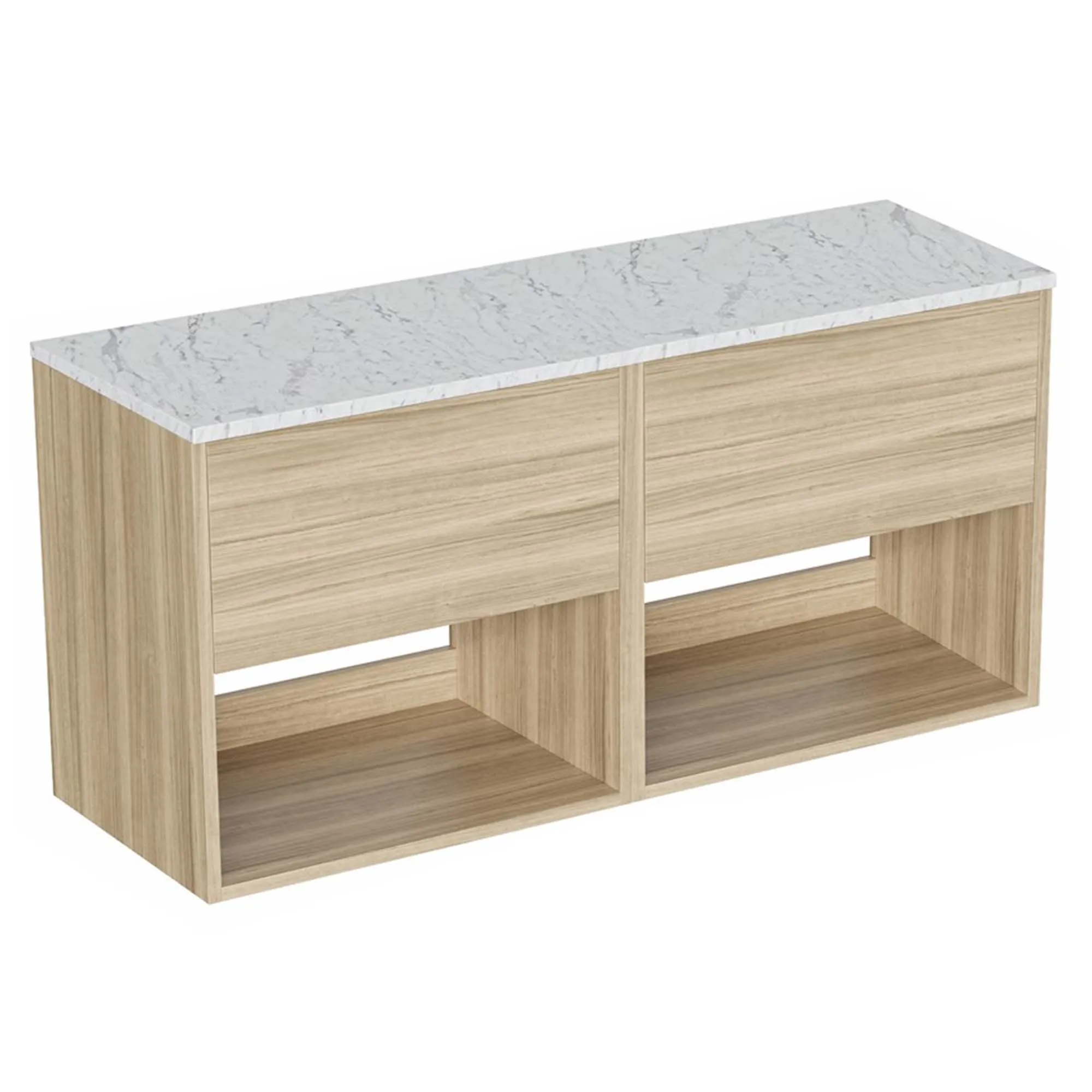 Hackney Wall Mounted Double Vanity Unit With Worktop - Cherry Wood