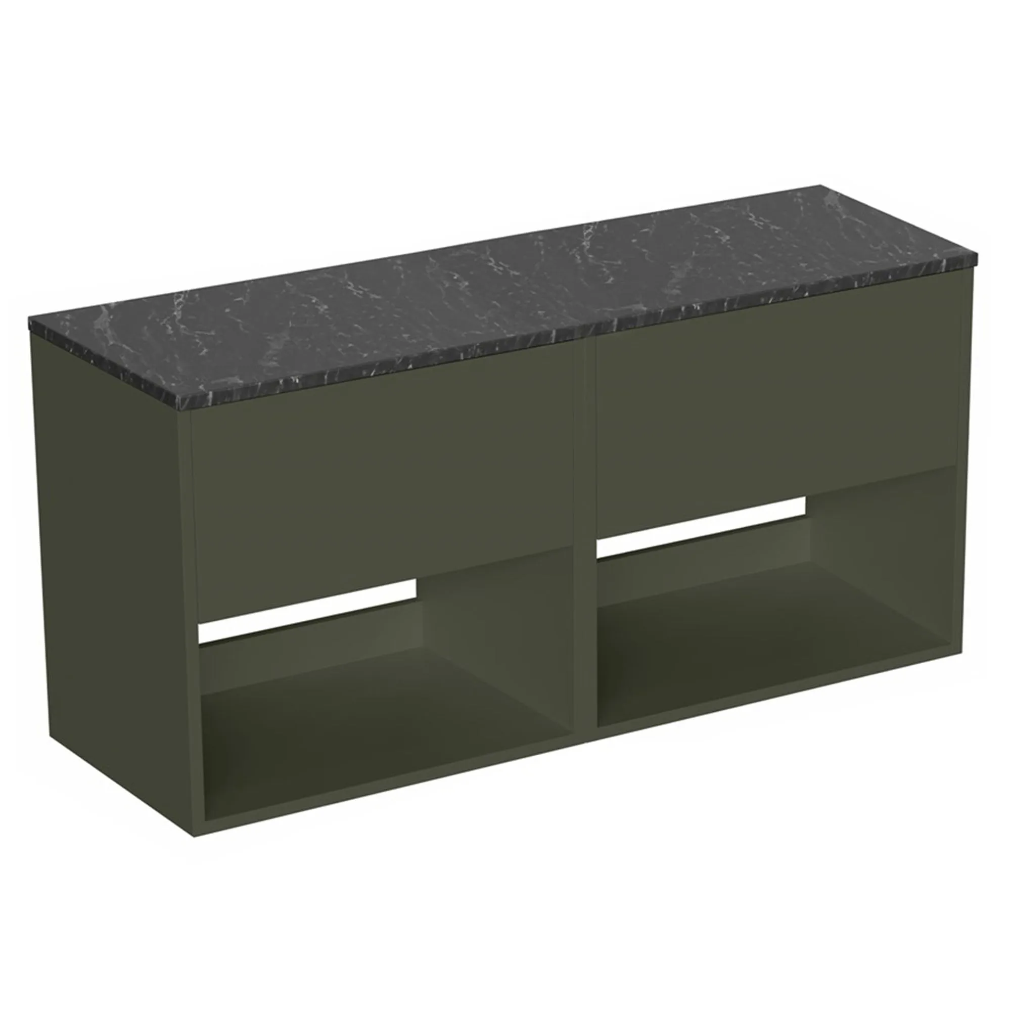 Hackney Wall Mounted Double Vanity Unit With Worktop - Earthy Green