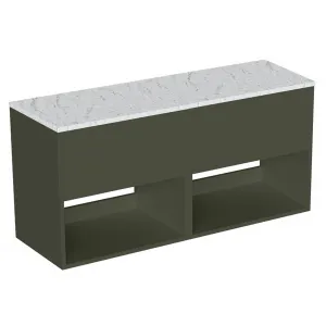 Hackney Wall Mounted Double Vanity Unit With Worktop - Earthy Green