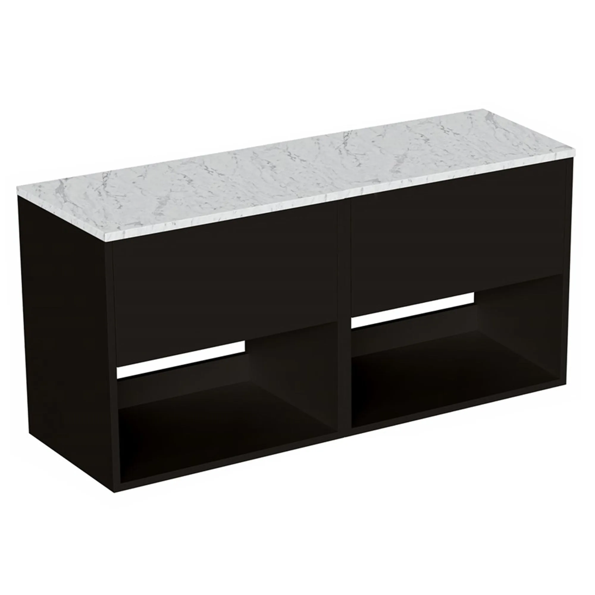 Hackney Wall Mounted Double Vanity Unit With Worktop - Matt Black