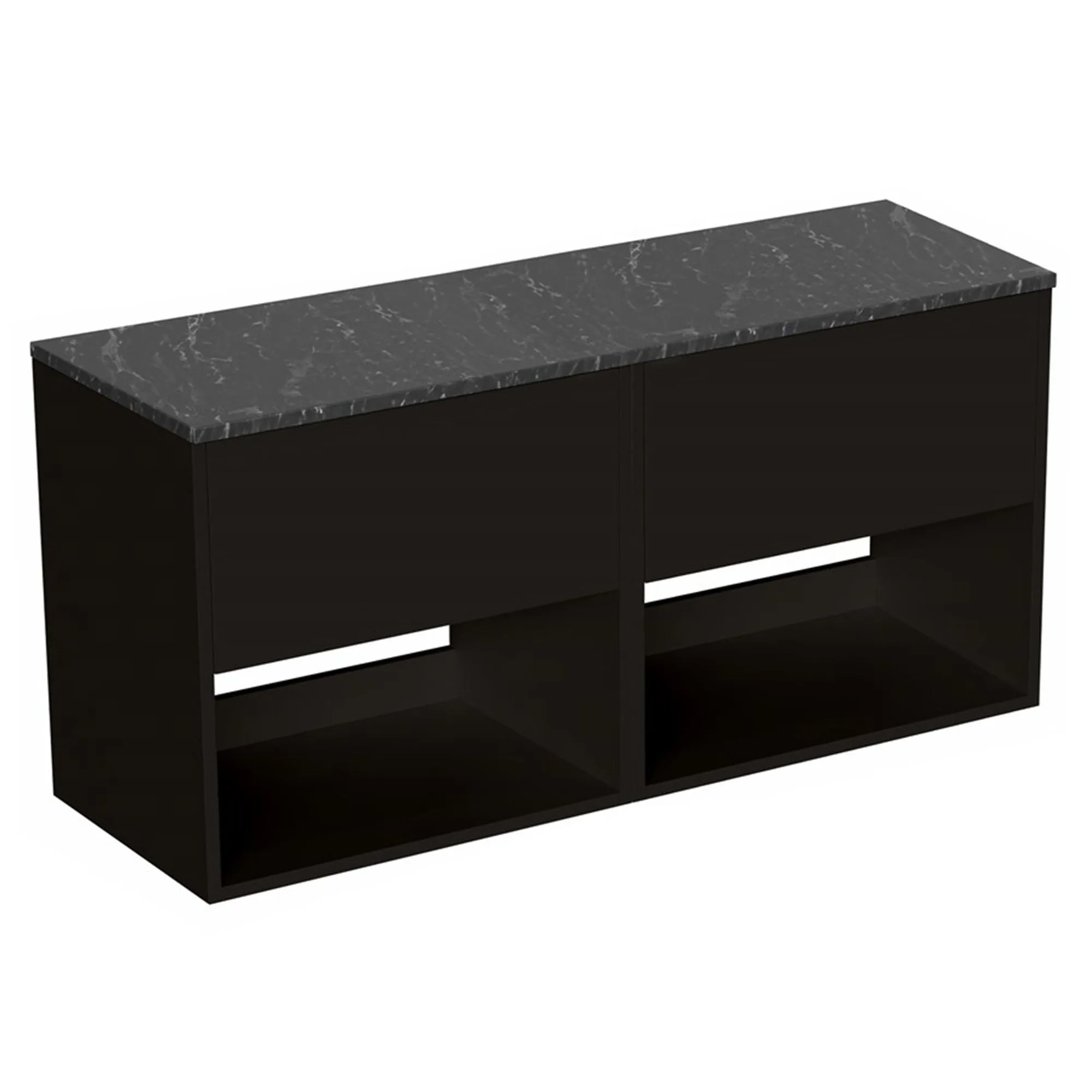 Hackney Wall Mounted Double Vanity Unit With Worktop - Matt Black