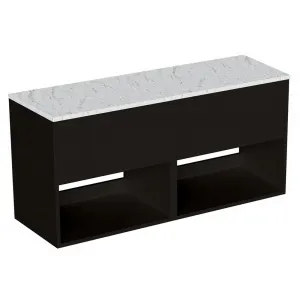 Hackney Wall Mounted Double Vanity Unit With Worktop - Matt Black