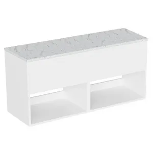 Hackney Wall Mounted Double Vanity Unit With Worktop - White Gloss