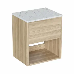 Hackney Wall Mounted Vanity Unit With Carrara Worktop - Cherry Wood