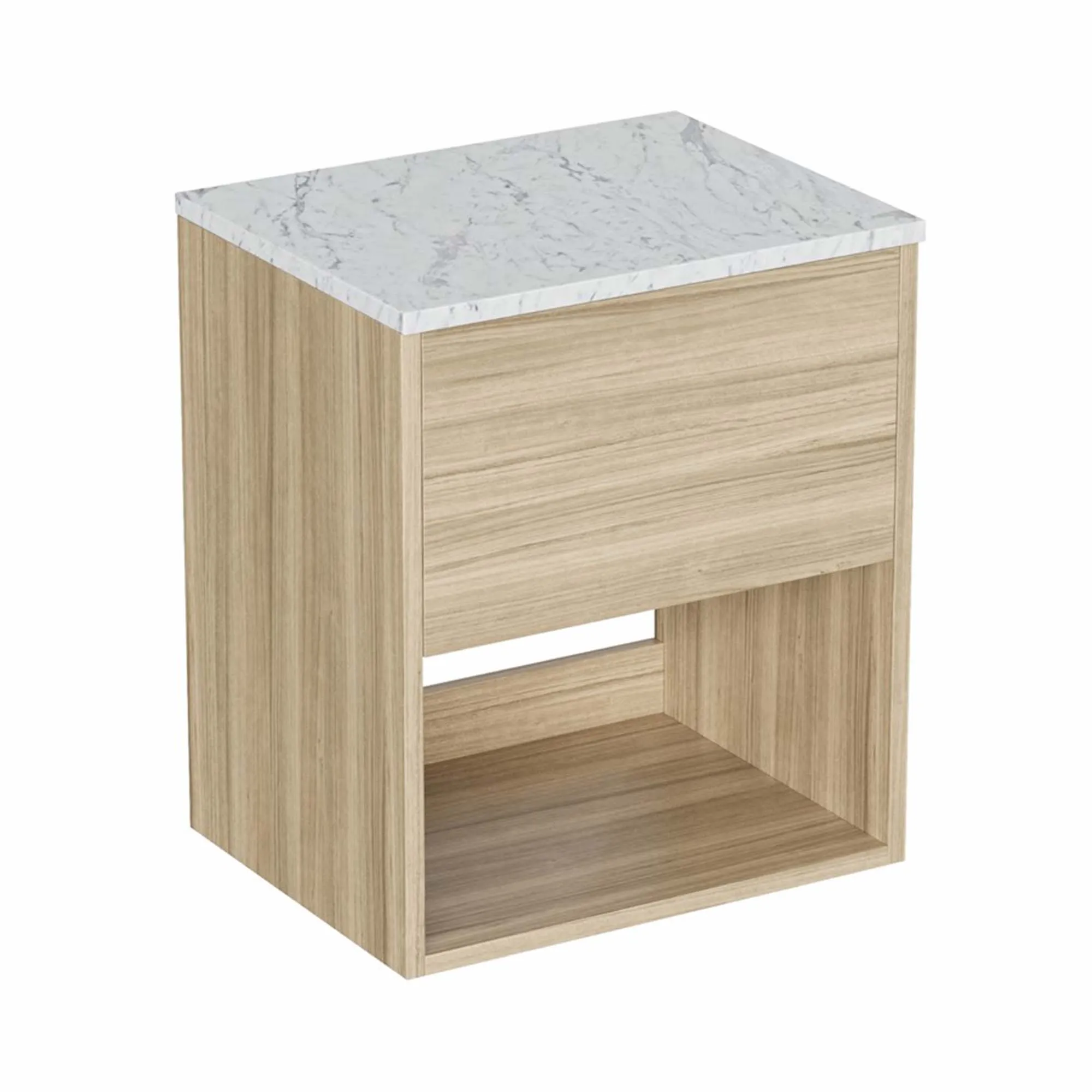 Hackney Wall Mounted Vanity Unit With Carrara Worktop - Cherry Wood