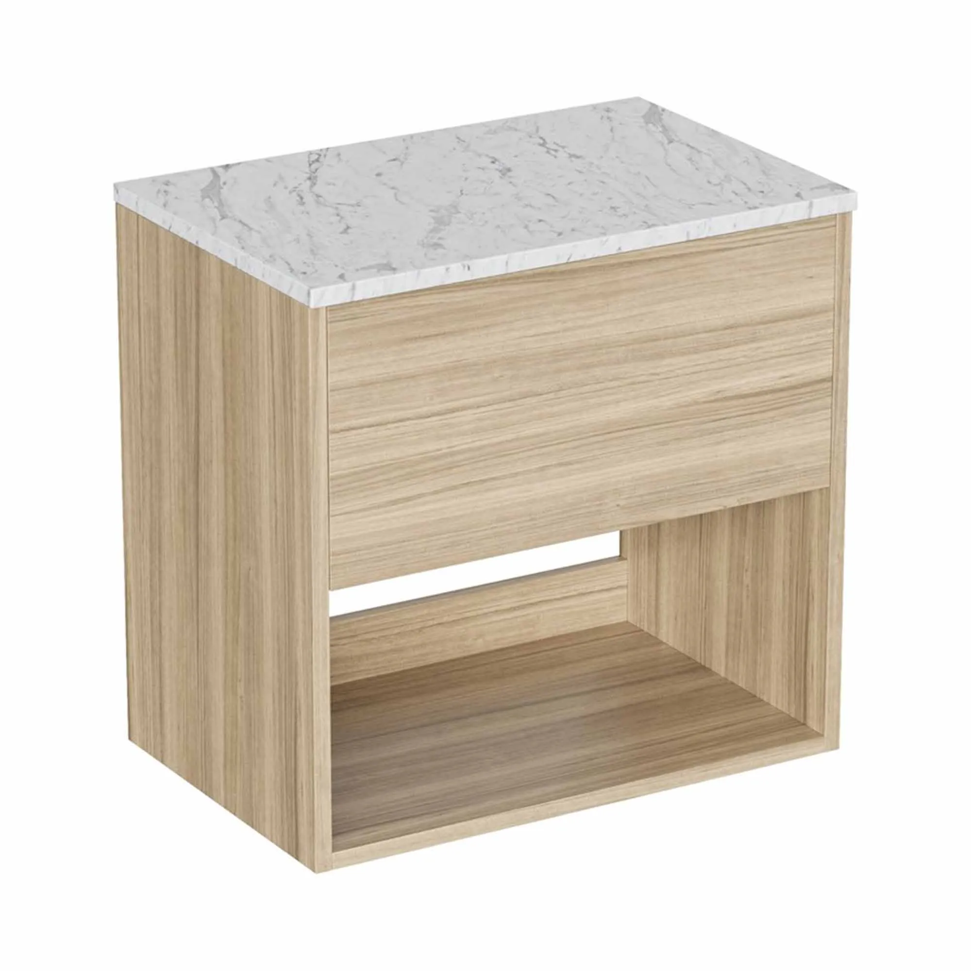 Hackney Wall Mounted Vanity Unit With Carrara Worktop - Cherry Wood