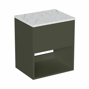 Hackney Wall Mounted Vanity Unit With Carrara Worktop - Earthy Green