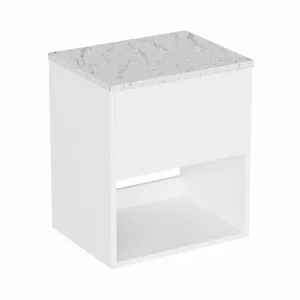 Hackney Wall Mounted Vanity Unit With Carrara Worktop - Gloss White