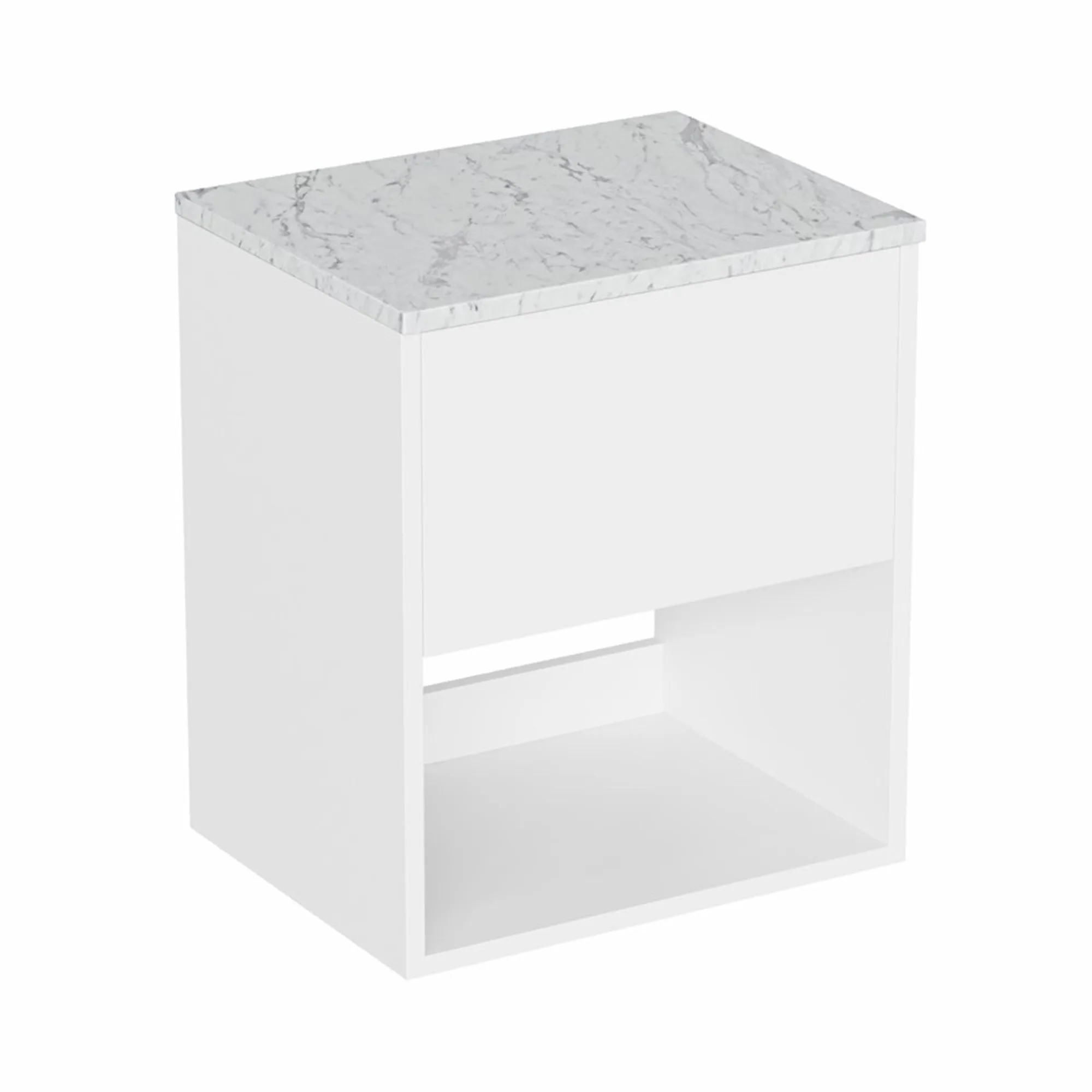 Hackney Wall Mounted Vanity Unit With Carrara Worktop - Gloss White