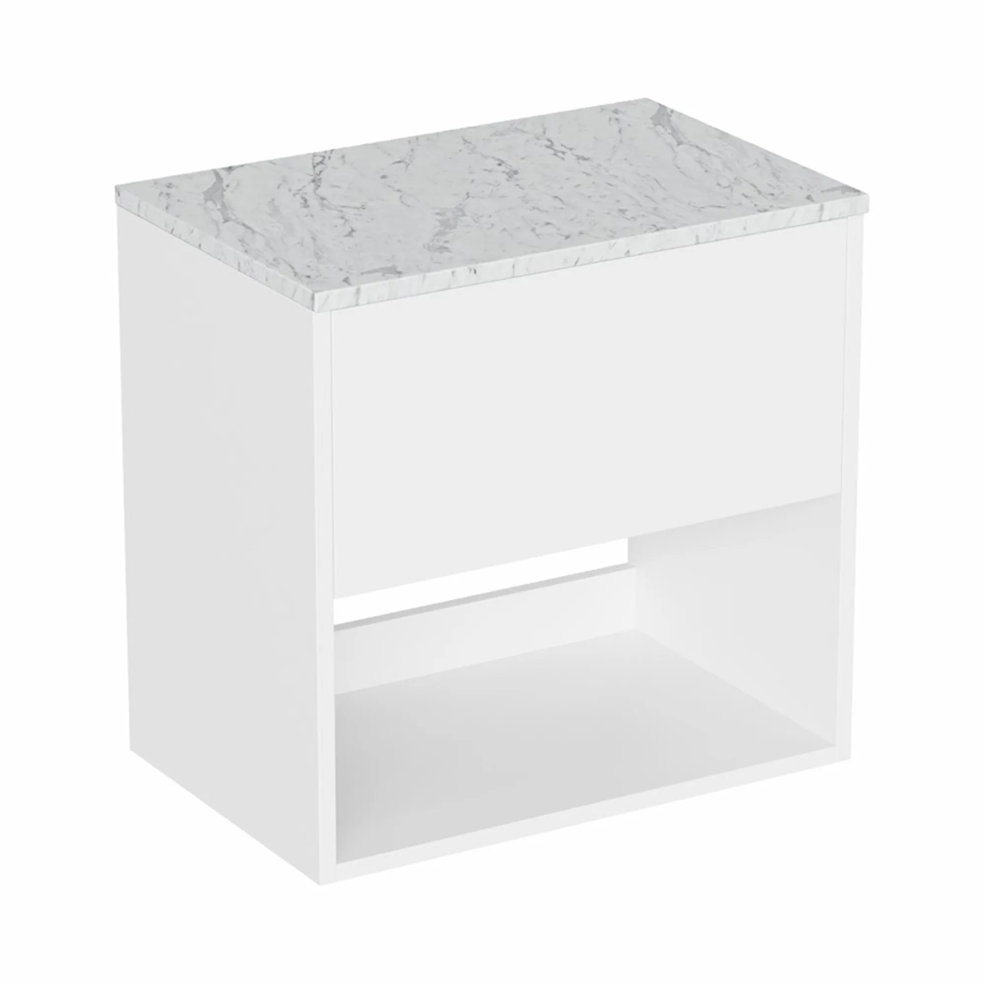 Hackney Wall Mounted Vanity Unit With Carrara Worktop - Gloss White