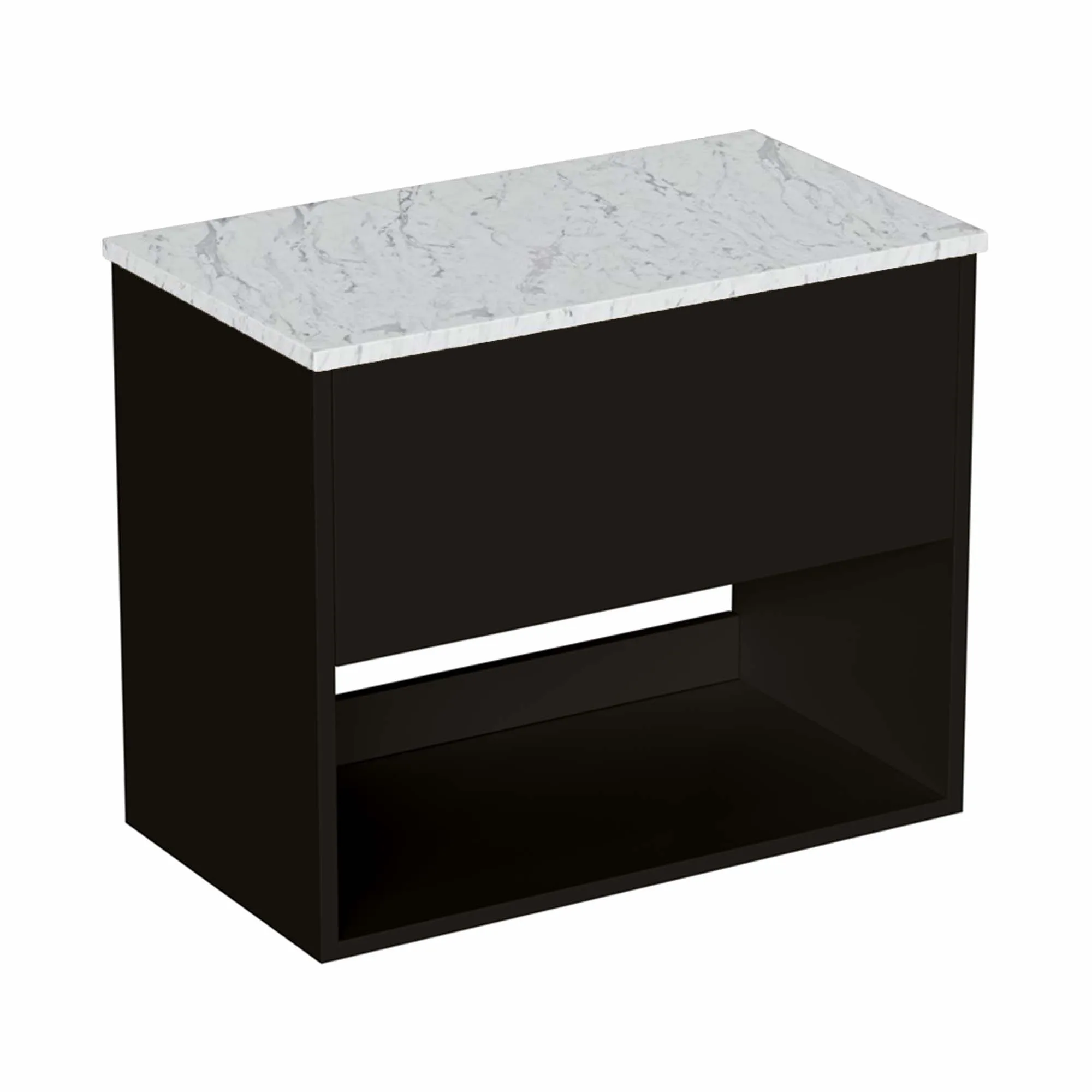 Hackney Wall Mounted Vanity Unit With Carrara Worktop - Matt Black