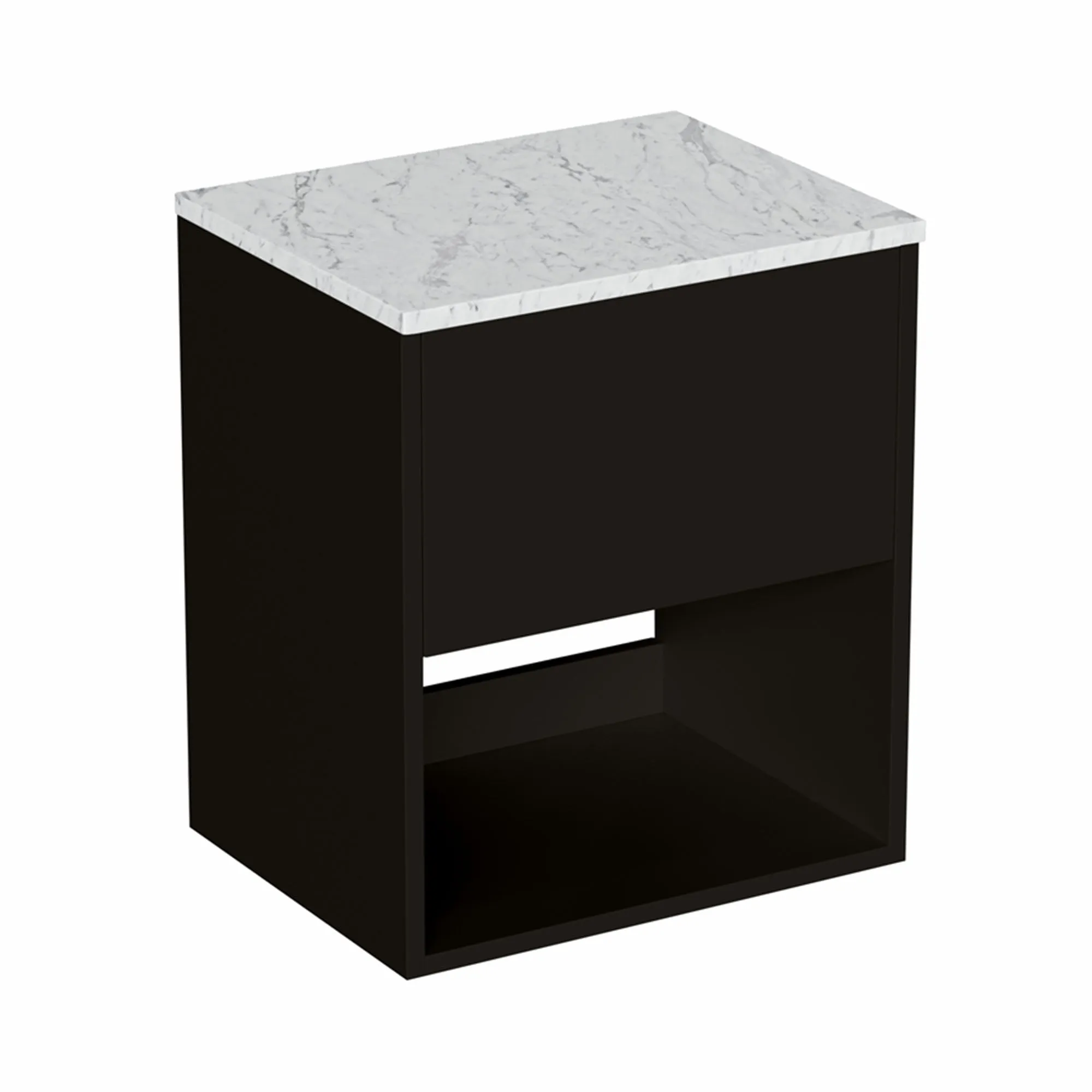 Hackney Wall Mounted Vanity Unit With Carrara Worktop - Matt Black