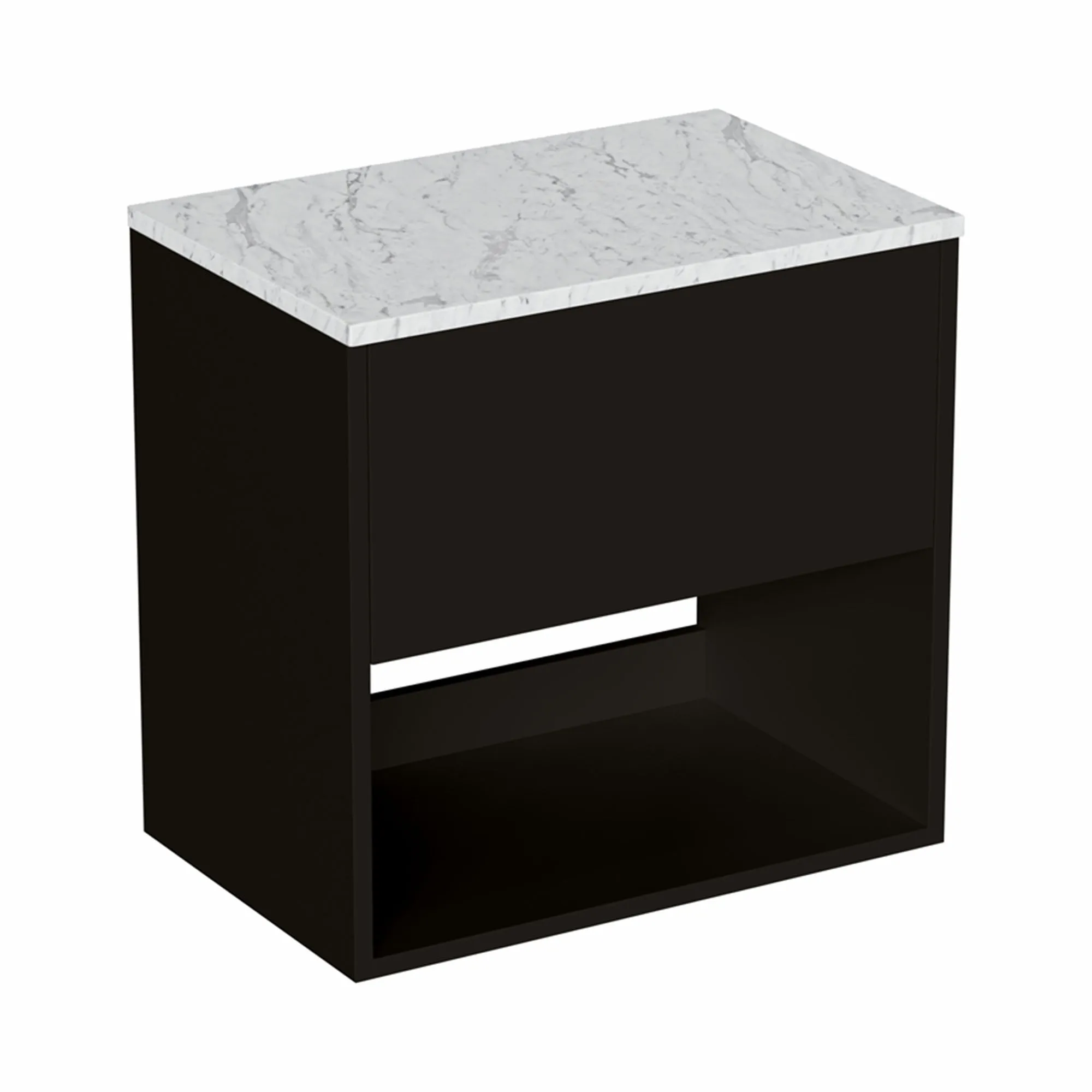 Hackney Wall Mounted Vanity Unit With Carrara Worktop - Matt Black