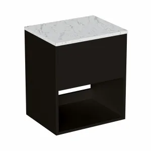 Hackney Wall Mounted Vanity Unit With Carrara Worktop - Matt Black